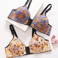 Soutien-Gorge Tendance Femme à Imprimé Floral avec Fermeture Avant, Push-Up et sans Armature, Couleur Unie Simple, Tailles 36-50 pour Grande Taille