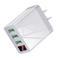 Adaptor Charger USB Digital Display 3.1A EU/US/UK 2022 Pengisian Cepat 3 Port USB Charger Dinding untuk Ponsel Pengisi Daya Ponsel Cepat