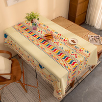 Mantel Rectangular Impermeable de Lino Sintético Estilo Boho con Borlas, Mantel Decorativo a Cuadros de Moda para Comedor