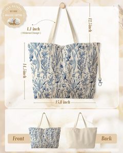 Bolsa <span class=keywords><strong>de</strong></span> Lona Grande con Estampado Floral, Estética y Bonita, con Cierre <span class=keywords><strong>de</strong></span> Cremallera para Mujer, para Gimnasio, Viajes y Trabajo - Product Image 4