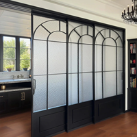 Puerta Corredera de Aluminio con Aspecto de Hierro Clásico, con Patrón de Rejilla, Vidrio Templado, Sistema de Cierre Suave, Puerta Francesa, Separador de Habitaciones