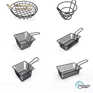 Metal Fry <b>Basket</b> Set Cooking Tools For Camping Outdoor Use Industrial Style Black Wire <b>Mesh</b> Design - Product Image 4