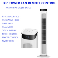 Ventilateur tour sans pales intelligent 3 modes 4 vitesses avec minuterie 9 heures et télécommande, 33 pouces, pour bureau, chambre et salon