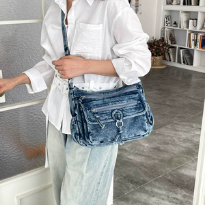 Wholesale Women's Retro Large Denim Canvas Crossbody Shoulder Bag Lightweight Casual <b>Tote</b> Handbag Purse - Product Image 2