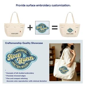 Sac fourre-tout pour femme en toile réutilisable avec broderie et impression personnalisées, idéal pour les cadeaux promotionnels – Grande Vente - Product Image 3