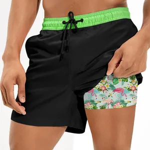 OEM Personalizado Surf Crianças Praia Calças Baixo MOQ Printing Board Shorts 2 Em 1 Fitness Swimwear Homens Shorts Suor Para Homens