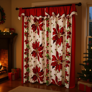 Rideaux en toile de Noël 1,90 m x 2,50 m, motif poinsettia rouge, décoration de fêtes - Product Image 2