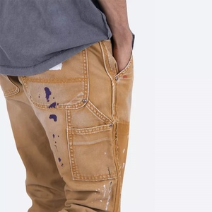 OEM Latest Designer Style Bell Bottom Denim Pants Graffiti Paint Splatter <b>Elastic</b> <b>Jeans</b> Custom Denim Stacked Flare <b>Jeans</b> Men - Product Image 4