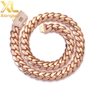 European American Hip Hop Hot Sale Copper Glossy Zircon Cuban Bamboo <b>Chain</b> Tension Setting Unisex <b>Cross</b>-Border Trendy Jewelry - Product Image 1