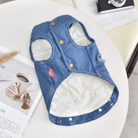 Gilet en jean pour animaux de compagnie avec intérieur en polaire épais, vêtements chauds pour animaux, vente en gros