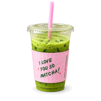 Gobelets transparents en PET pour boisson Matcha avec couvercle plat et paille, et manchon en papier personnalisé pour café à emporter, vente en gros