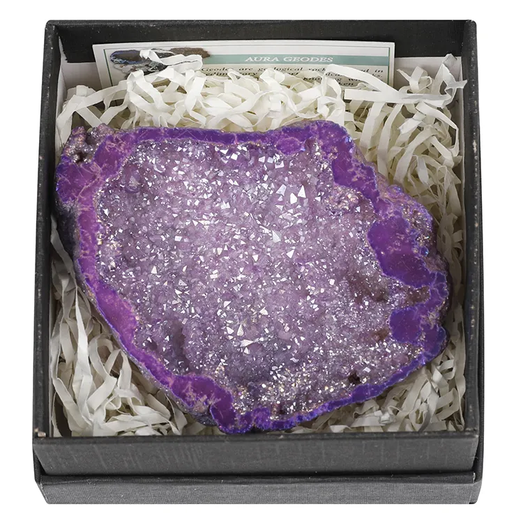 Natuurlijke Ruwe Ruwe Grote Plated Aura Agaat Druzy Geode Crystal Cluster Stone Groothandel