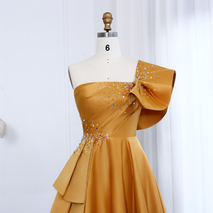 S1584N Elegante <span class=keywords><strong>Abito</strong></span> da Sera Monospalla in Raso Dorato per Donna, Stile Dubai, <span class=keywords><strong>Rosa</strong></span> Lilla, Lunghezza a Terra per Matrimoni e Feste - Product Image 3