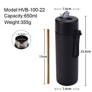Eco Friendly 20oz Double Wall Vacuum Insulated Ceramic Coated Stainless Steel Travel Water <b>Bottle</b> with Straw Lid - Product Image 4