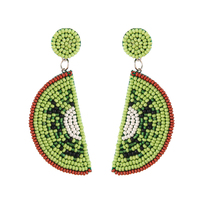 Boucles d'oreilles pendantes faites à la main en perles de rocaille, motif fruits (citron, pastèque, orange) pour femme – Collection été 2024, Vente Flash
