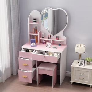 Table de maquillage en verre avec miroir LED et tiroirs pour chambre à coucher - Product Image 2