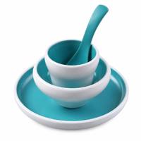 Service de table en mélamine bicolore, blanc à l'extérieur et turquoise à l'intérieur, bols et assiettes double couleur pour la maison, la cuisine, usage quotidien, passe au lave-vaisselle