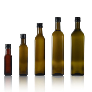 Bouteille en verre vide carrée vert antique Marasca Dorica pour huile d'olive de cuisson, 100 ml, 250 ml, 500 ml, 750 ml, 1 L - Product Image 1