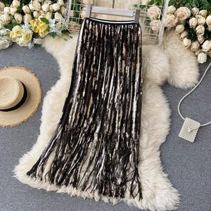 Commercio all'ingrosso di alta-vita alta sexy midi lungo butt-che abbraccia del pannello esterno bling <span class=keywords><strong>frange</strong></span> versatile delle donne gonne - Product Image 2