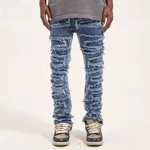 カスタムメンズジーンズパンツpantalones de hombreジーンズスウェットパンツヴィンテージディストレストアシッドウォッシュジーンズメンズスタックデニム