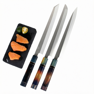Ensemble de couteaux à filet de style artisanal en acier inoxydable avec manche en bois et étui en cuir, couteaux de cuisine professionnels - Product Image 1