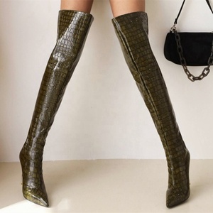 Bottes longues à motifs pierre pour femme, talon fin, bout pointu, cuissardes zippées au-dessus du genou - Product Image 5