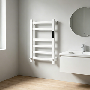 Sèche-serviettes électrique moderne de luxe à finition mate avec étagère, 45-70 ° Sèche-serviettes chauffant réglable en fibre de carbone pour salle de bain - Product Image 1