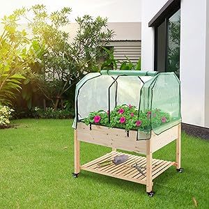 SDPB014-M Macetero Elevado de Madera para Jardín con Cubierta de Invernadero y Bolsa de Cultivo, para Exteriores, Patio, Balcón, 74x38x80CM - Product Image 6