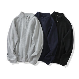 2025 nouveau rétro décontracté hommes doux confortable <span class=keywords><strong>à</strong></span> la mode pull coupe ample col montant demi-chaîne gaufre capuche brodé - Product Image 1