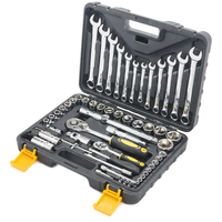 Kit d'outils mécaniques de réparation automobile double usage 61 pièces, jeu de douilles à cliquet en acier avec finition plaquée, pour utilisation sur rampe d'atelier