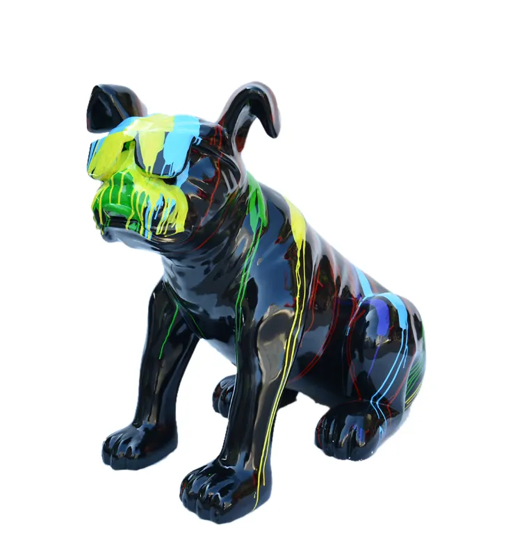 הפופולרי ביותר מותאם אישית OEM פולישרף מצויר מצופה אלקטרו כלב צרפתי זהב עם משקפיים פופ סטטוס פיברגלס