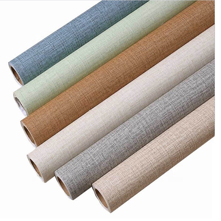 Japanese Style Pvc Simple Clinen Texture Wall Covering Paper Adhesive Waterproof Wallpaper for House Living Room Deco · image 1