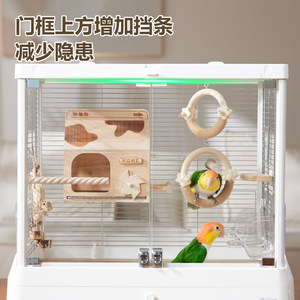 Cage à oiseaux en acier inoxydable et verre, cage écologique panoramique à toit plat anti-évasion pour petits oiseaux - Product Image 5