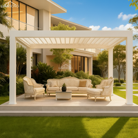 Motorisierte Aluminium-Pergola Pavillon 3x3m/3x4m Wasserdicht Windbeständig UV-Schutz LED-Beleuchtung Glas-Schiebetüren Balkon
