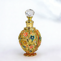 Flacons de parfum et d'huiles essentielles en verre bronze doré, style moyen-oriental, avec motif floral émaillé, 12 ml, pour diffuseur à bâtonnets