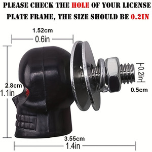 Tornillos para matrícula con forma de calavera, rosca M6, negro plateado, 40 mm, decoración exterior, ajuste universal - Product Image 3