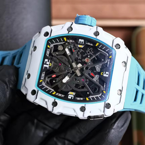 Montre mécanique squelettée de style Mecha bicolore bleu et blanc, montre-bracelet pour homme avec indicateur d'orientation. - Product Image 2