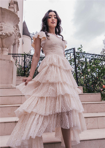 2024 verano elegante moda personalizada mujer <span class=keywords><strong>Boutique</strong></span> señoras encaje <span class=keywords><strong>blanco</strong></span> flutter manga bola vestidos de boda para mujeres - Product Image 5