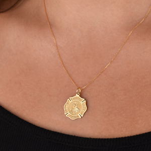 Collana con Ciondolo Vigili del Fuoco Placcato Oro 18K, Charm Inciso di <span class=keywords><strong>San</strong></span> Floriano in Acciaio Inossidabile - Product Image 3