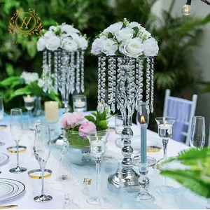 Centre de table de mariage rideau de perles porte-fleurs décoration cristal or métal porte-fleurs ornements