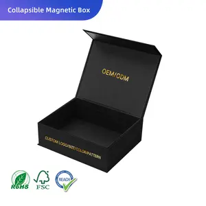 Custom Logo Black Cardboard Collapsible Folding Large Rigid Luxury Magnet Foldable Box Packaging Magnetic Closure Gift Boxes