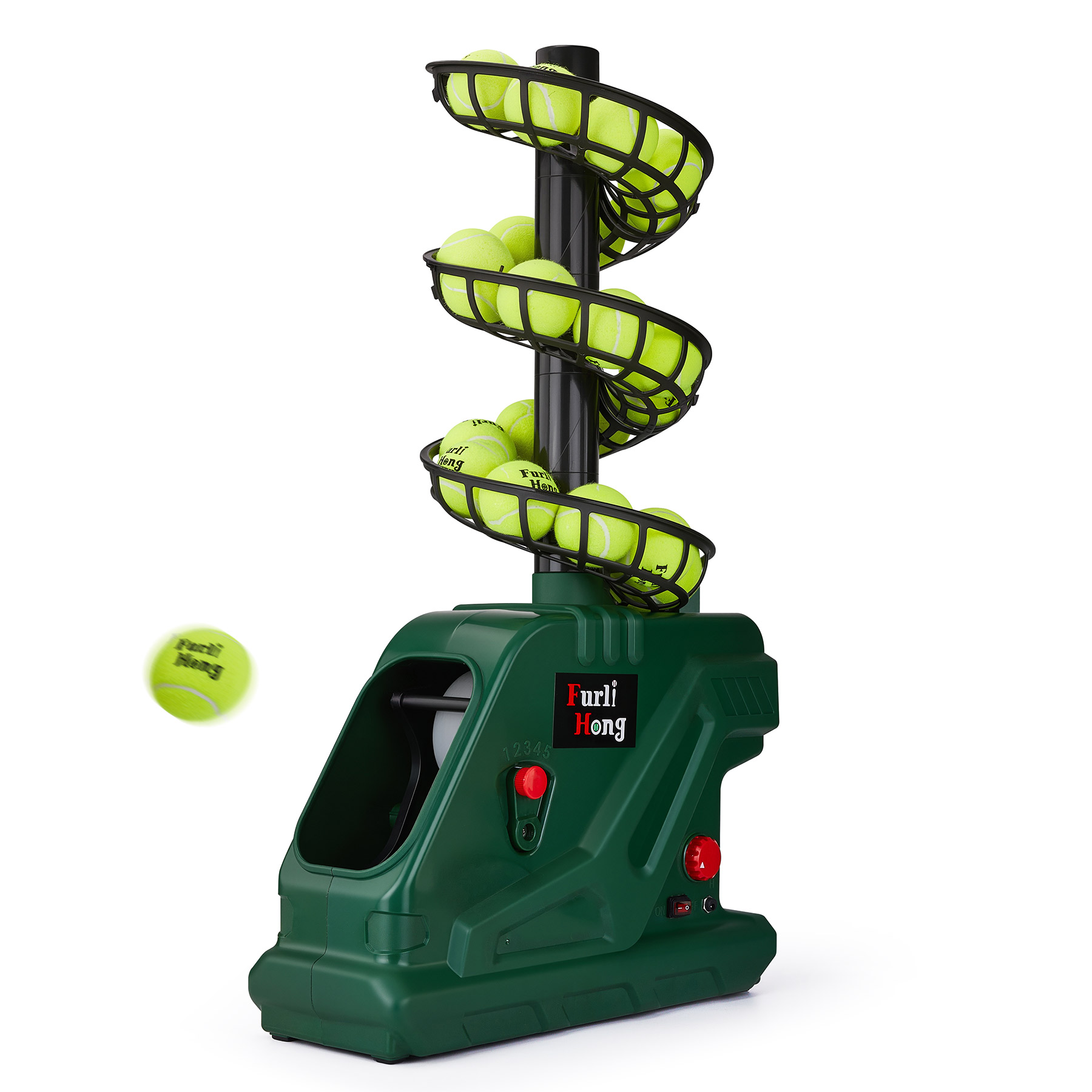 Furlihong 3819BH Portable Tennis Ball Machine , 5 Angles 2 Power Levels up to 30 MPH for All Skill Levels Training