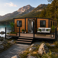 Maison préfabriquée portable avec extérieur aspect bois, patio avant, cabane modulaire pour maison de vacances, complexe hôtelier et jardin