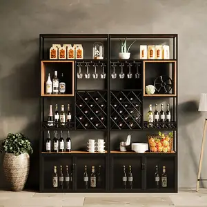 Modern Luxury Bar Cabinet Red Wine Cellar Bar Storage Display Whiskey Wine Display Cabinet With Rattan Doors