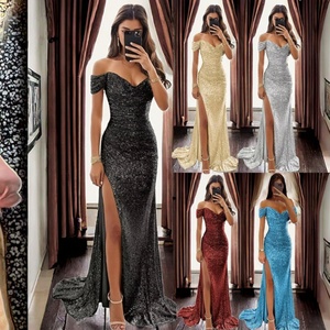 2026 Elegant Women's <b>Sequin</b> Prom Dresses Customized Off-Shoulder Mermaid Slit Evening Maxi Gowns for Summer Parties Robes De - Product Image 3