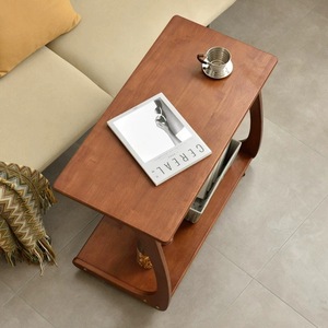 Solid Wood Coffee <b>Table</b> <b>With</b> <b>Wheels</b> Mini Side <b>Table</b> For Living Room Small Apartment Use - Product Image 1