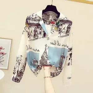 Fashion Flower Print Ladies Chiffon Shirts Women's Office Blouses 2023 Spring Autumn Long Sleeve Casual Shirts Tops Blusas Mujer