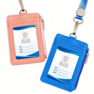 Leather Slim Minimalist Zipper RFID Wallet for Men&Women Pu Card <b>Holder</b> With <b>Id</b> Lanyard - Product Image 4