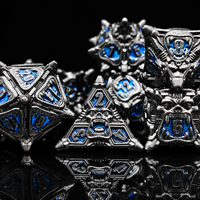 1 pièce DND Dice Set Monster Polyhedral, en métal massif, fait main, écologique, bleu pistolet, à motif perle et grande bouche, pour jeux de société et de rôle, objet de collection