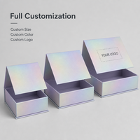 Boîte cadeau holographique de luxe avec couvercle magnétique et ruban, finition irisée, pliable, en stock, vente en gros pour la beauté